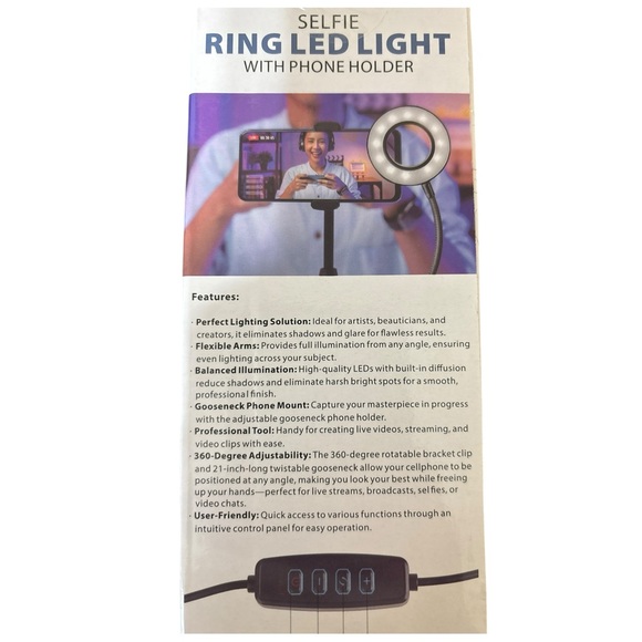 LED Ring Light with Phone Holder - Black - Picture 2 of 3